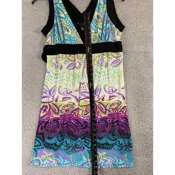 Women's Sun Dress by Wrapper - Floral Paisley Tie-Dye Adjustable Waist Stretch - Picture 7 of 10